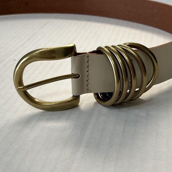 Anthropologie Multi-Keeper Brass Loops Cream Cow Leather Belt Plus Size 3XL - Picture 13 of 16